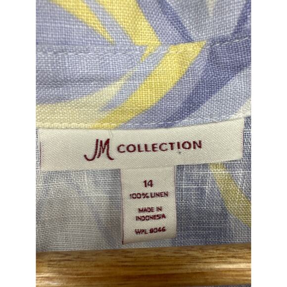 JM Collection Linen Shirt Purple Button Collar Long Roll Sleeve V-Neck Sz 14 - Picture 7 of 8